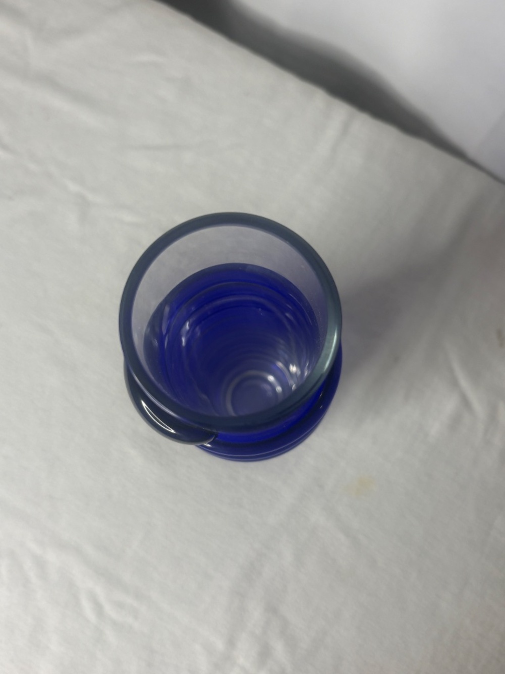 Modernist Art Glass Vase Cold Cut Rim Cobalt Spiral Ribbon MCM 11.5" - Picture 2 of 7
